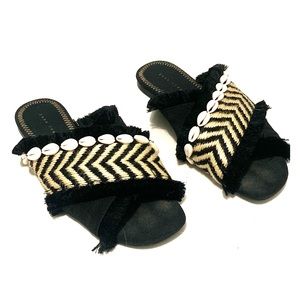 ZARA Fringed Flat Sandals w/ Seashells